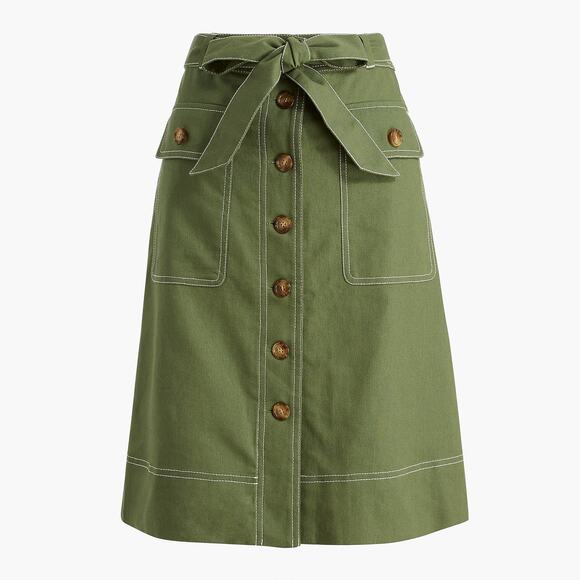 J. Crew Dresses & Skirts - J. Crew Linen-Blend Button-Through Belted A-Line Midi Skirt Utility Green 14 NWT